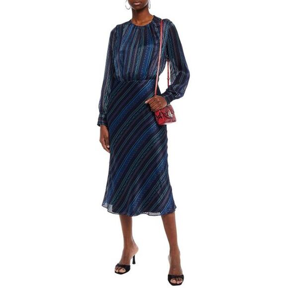 VERONICA BEARD Dita Printed Devore-satin Midi Dress 2 - Picture 1 of 12